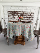 Garden Gray Tablecloth with Salmon Pink and Green